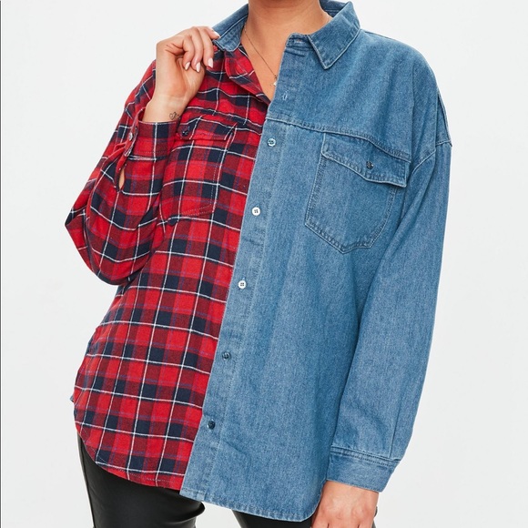 Missguided Tops - MISSGUIDED Denim Blue Plaid Shirt